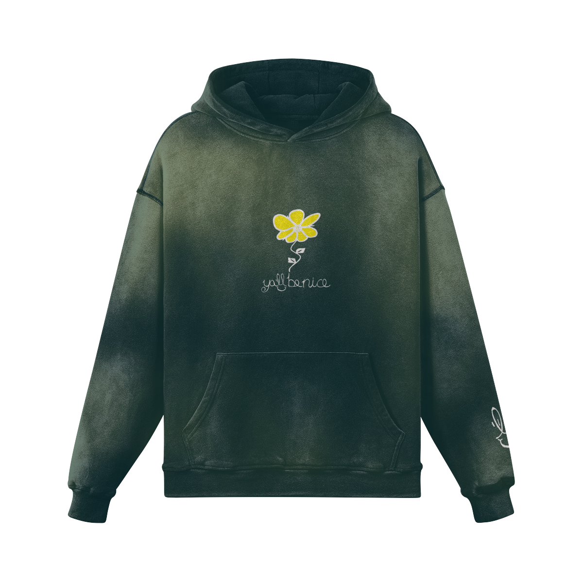 .Y'all Be Nice "Flower Super Heavyweight Sun Faded Hoodie" . 400GSM